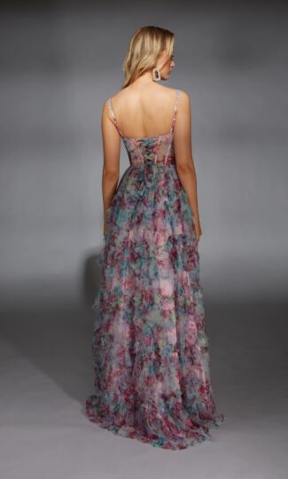Alyce Paris 61748 Ruffle Skirt Floral Print Dress