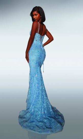 Alyce Paris 62017 Front Bow Spaghetti Strap Beaded Dress