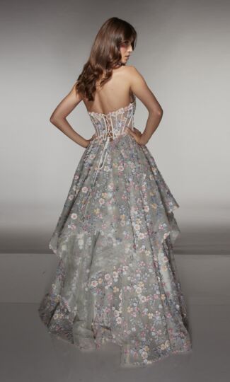 Alyce Paris 62048 Sweetheart Neck Floral Basque Waist Dress
