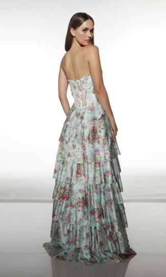 Alyce Paris 62066 Tiered Skirt Floral Strapless Dress