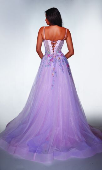 Alyce Paris 62068 Plunging Neck Lace-Up Back Dress