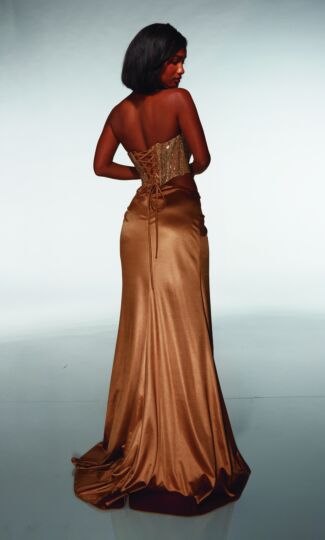 Alyce Paris 62087 Draped Skirt High Slit Cutout Dress