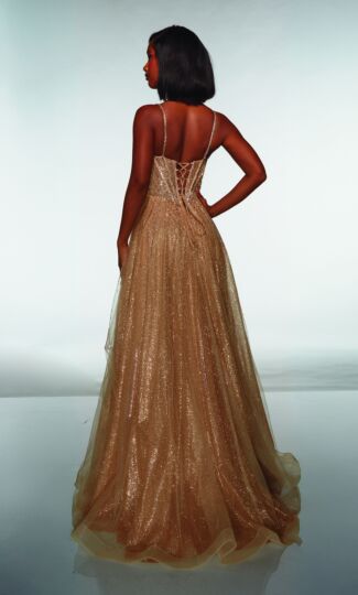 Alyce Paris 62093 High Slit Spaghetti Strap Glitter Dress