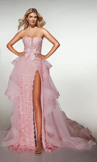 Alyce Paris 62206 Removable Overskirt Front Bow Lace Dress