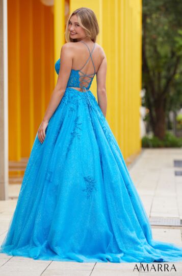 Amarra 88536 Lace Appliques Illusion Corset Dress