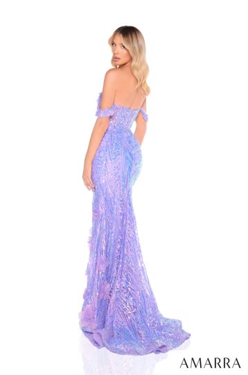 Amarra 88293 Floral Appliques High Slit Sequin Dress