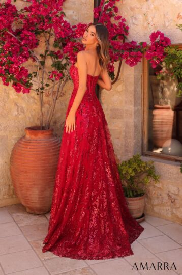 Amarra 89074 Curved Neckline Embellished Dress