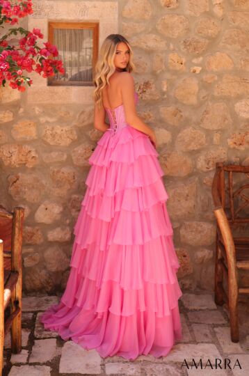 Amarra 89287 High Slit Tiered Ruffle Skirt Dress