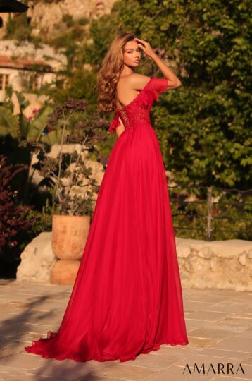 Amarra 89481 Off The Shoulder A-Line High Slit Dress