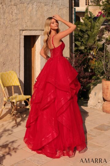 Amarra 89511 Ruffle Skirt Applique Corset Bodice Dress