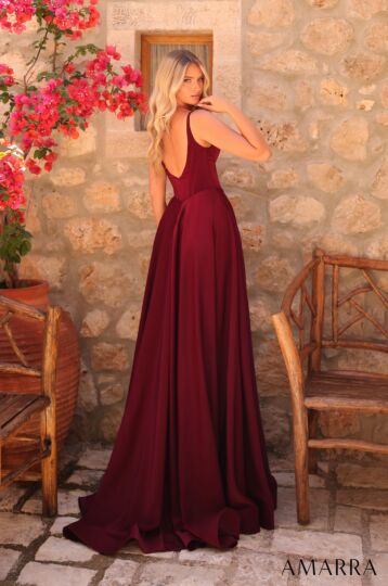 Amarra 89519 Basque Waist Sleeveless A-Line Satin Dress