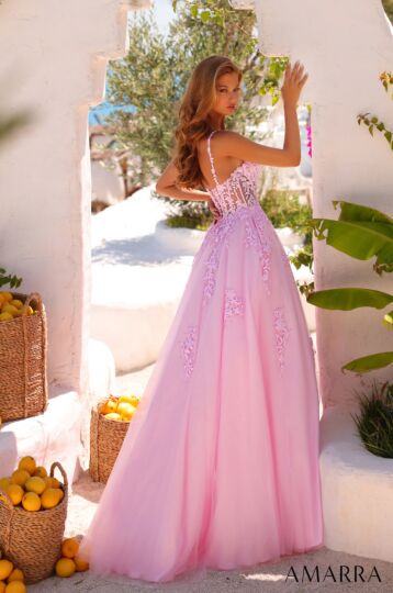 Amarra 89523 Sleeveless Illusion Corset V-Neck Dress