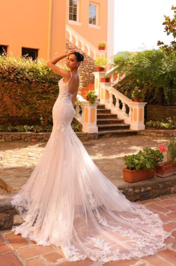Amarra 88202 River Sheer Train Plunging Neck Bridal Gown