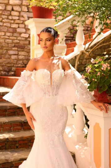 Amarra 88208 Lindsey Off-The-Shoulder Lace Mermaid Wedding Dress