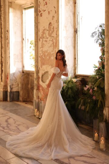 Amarra 89101 Olivia Puff Sleeve Sweetheart Neck Lace Bridal Gown