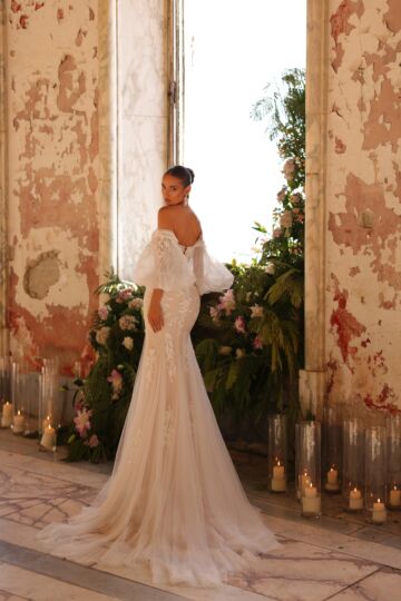 Amarra 89137 Reign Sheer Sleeve Godet Skirt Bridal Gown
