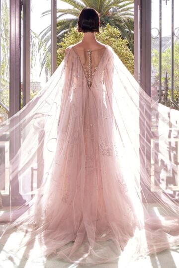 Andrea and Leo A1459 Cape Train Embroidered Corset Dress