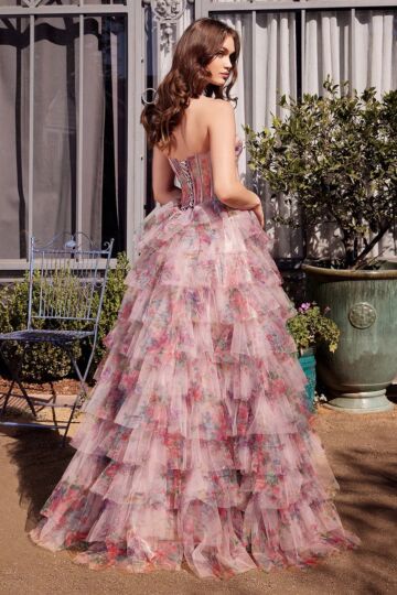 Andrea and Leo A1463 Ruffle Skirt Illusion Corset Floral Dress