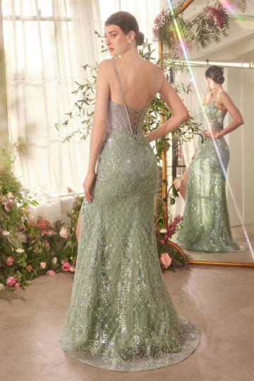 Andrea and Leo A1470 Illusion Corset High Slit Dress