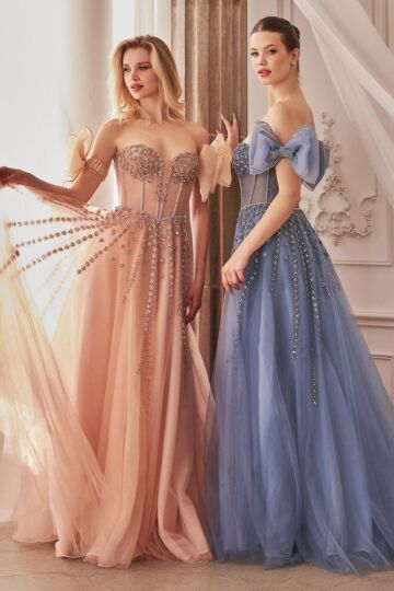 Andrea and Leo A1338 Sheer Corset Bow Bands Dress