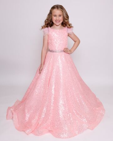 Ava Presley 39883 Ruffle Sleeve Beaded Waist Mini Pageant Gown
