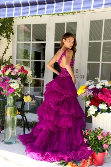 Ava Presley 29236 Ruffle Overskirt One-Shoulder Sequin Dress