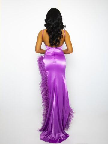Ava Presley 39224 Curved Neck Feather Slit Dress