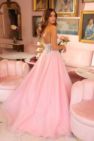 Ava Presley 29226 Illusion Bodice Pearl-Beaded Dress