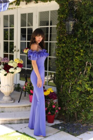 Ava Presley 39574 Off The Shoulder Ruffle Neck Slim-Flare Jumpsuit