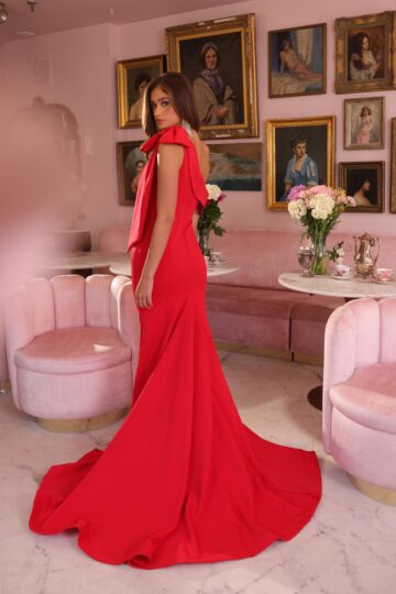Ava Presley 40023 Shoulder Bow Asymmetric Neck Dress