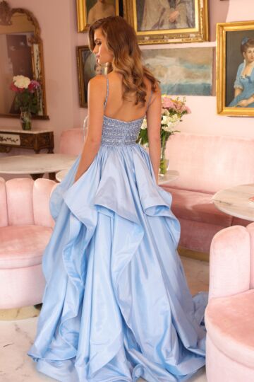 Ava Presley 40054 Beaded Bodice Flounce Skirt Strappy Dress
