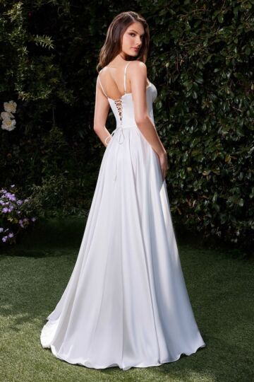 Ladivine CD337W Spaghetti Strap Pleated Skirt Wedding Dress