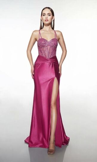 Alyce Paris 62129 Strappy Beaded Bodice High Slit Dress