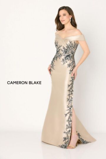 Cameron Blake CB777 Off-The-Shoulder Lace Bodice Dress