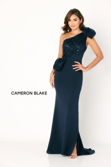 Cameron Blake CB784 Asymmetric Neck Side Slit Dress