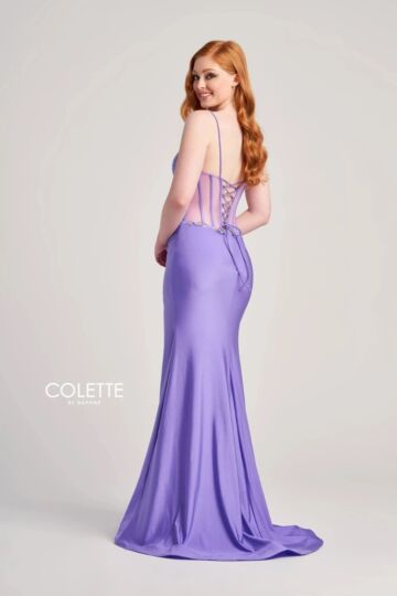Colette CL5104 Jeweled Waist Sheer Bodice Dress