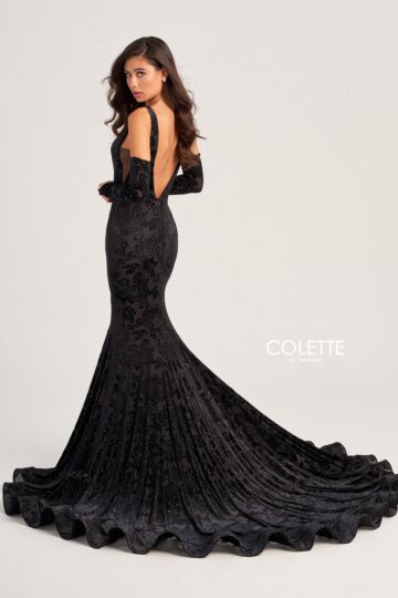 Colette CL5121 Gauntlet Gloves Floral Velvet Dress