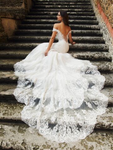 Christina Wu 15859 Layered Train Off The Shoulder Bridal Gown