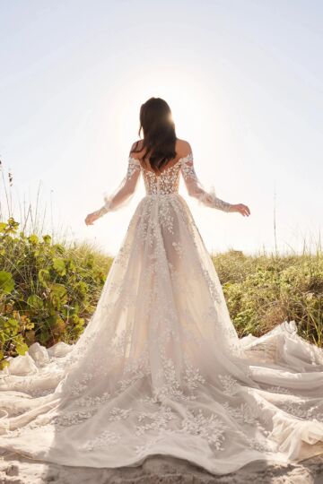 Martin Thornburg MT3203 Fleur Bishop Sleeve Plunging Top Wedding Dress