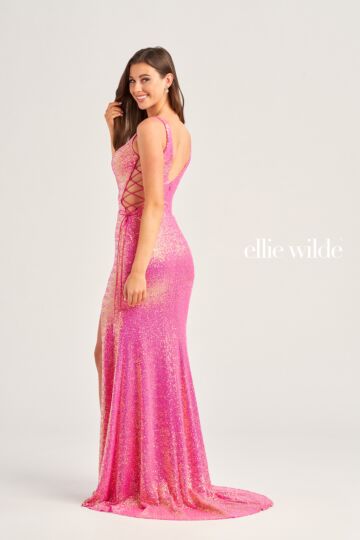 Ellie Wilde EW35235 Lace-Up Side Sequin Dress