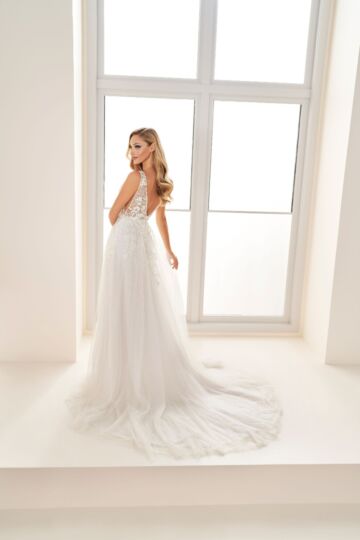 Enchanting by Mon Cheri E505 Sheer Bodice Plunging Neck Wedding Gown