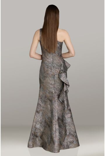 Feriani Couture 18496 Ruched Bodice Asymmetric Slim-Flare Dress