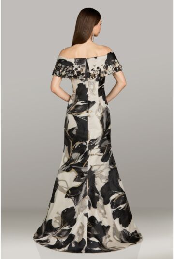 Feriani Couture 18561 Black Silver Applique Off The Shoulder Dress