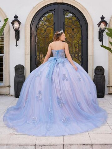House of Wu LizLou Fiesta 56521 Sheer Bodice Bow Back Sweet 16 Dress
