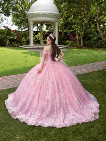 House of Wu 56536 Off-The-Shoulder Beaded Fringe Sweet 16 Gown