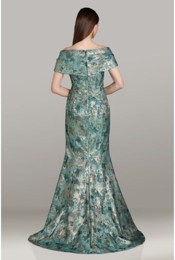 Gia Franco 12565 Slim-Flare Pleated Off The Shoulder Dress