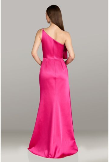 Gia Franco 12595 High Slit Satin Asymmetric Neck Dress