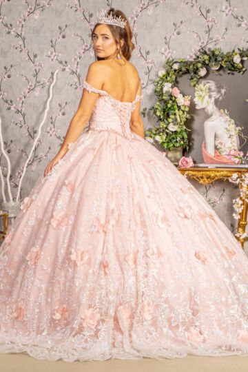 Elizabeth K GL3183 Applique Waist Off-The-Shoulder Quinceanera Dress
