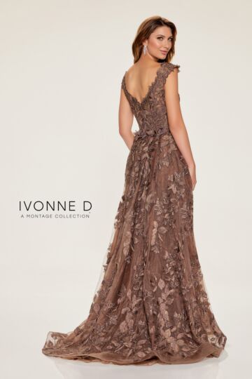 Ivonne D by Mon Cheri ID801 V-Neck Removable Overskirt Lace Dress