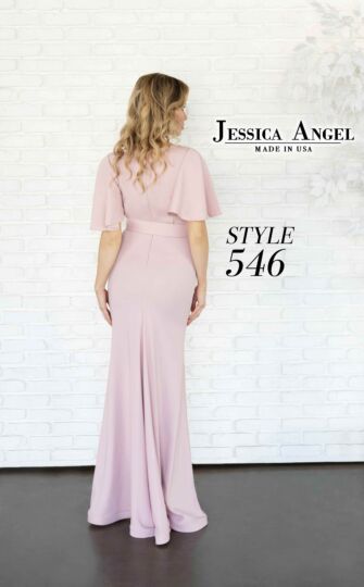 Jessica Angel 546 Flare Sleeves Plunging Neck Dress